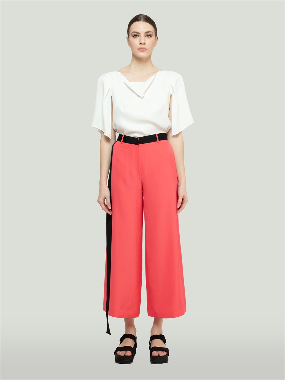 QS2242054-Grosgrain Detailed Pink Trousers-BAQA