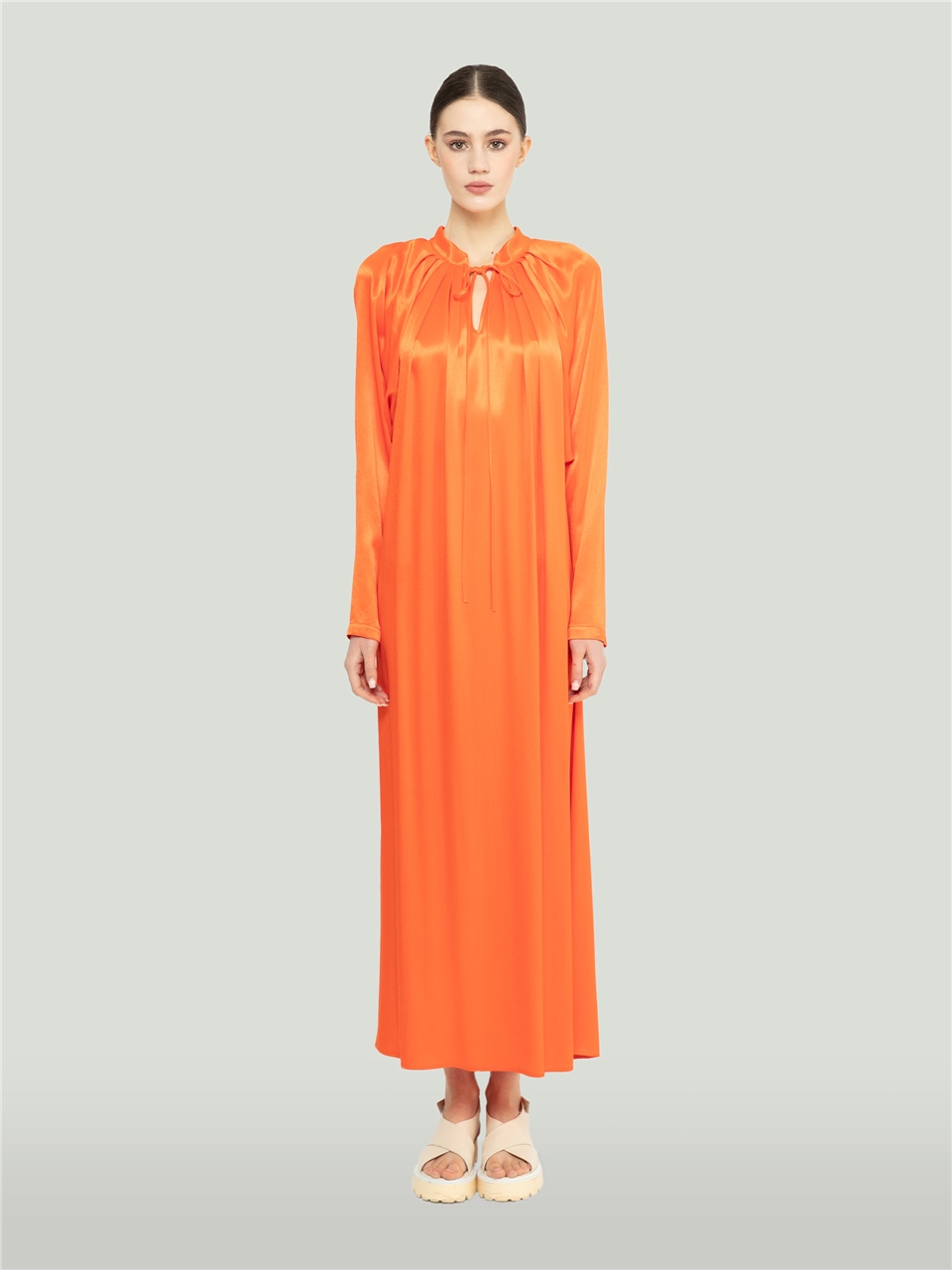 QS2245017-Scarf Detailed Orange Dress-BAQA