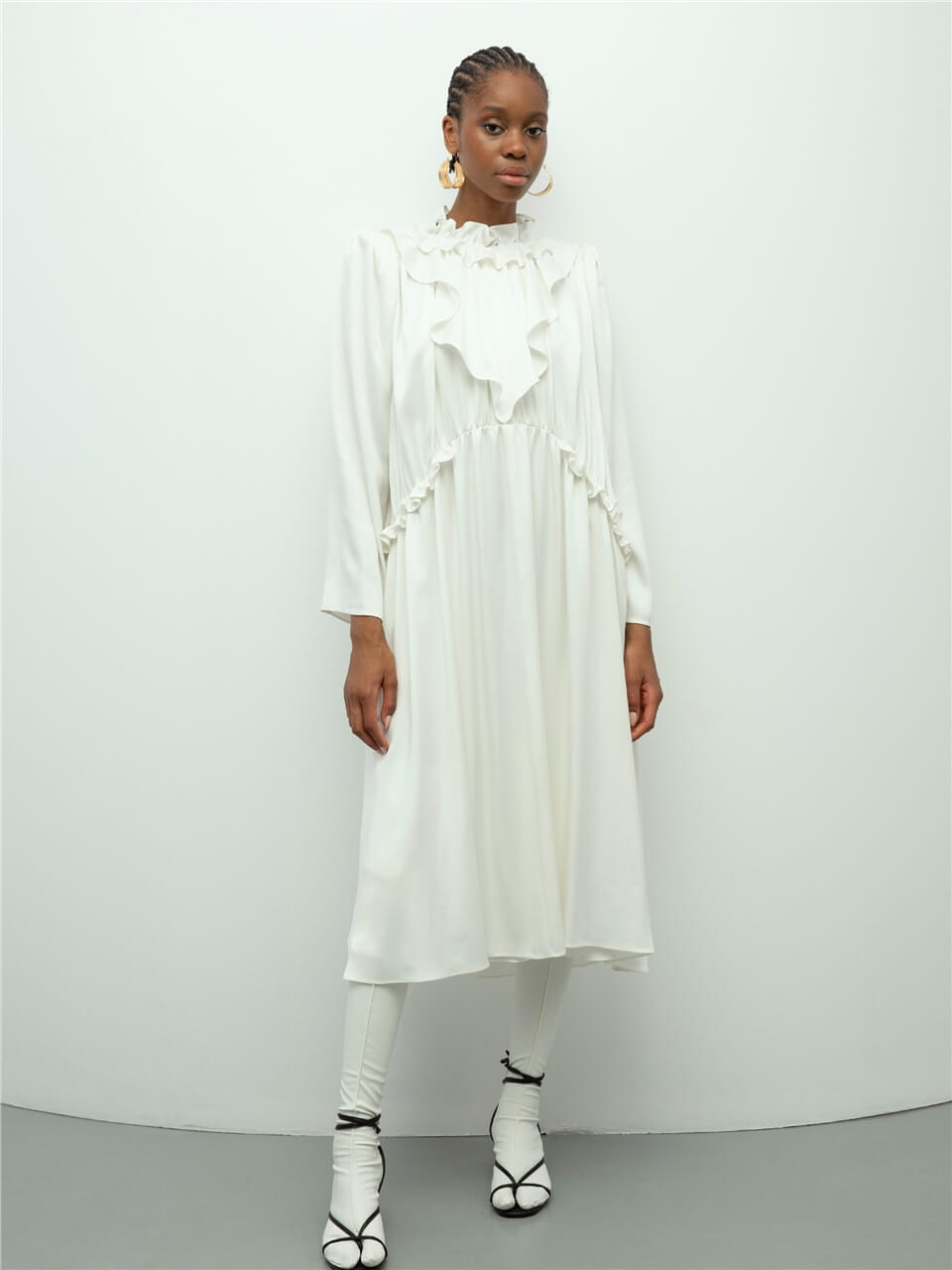 Ruffle Detailed White Dress