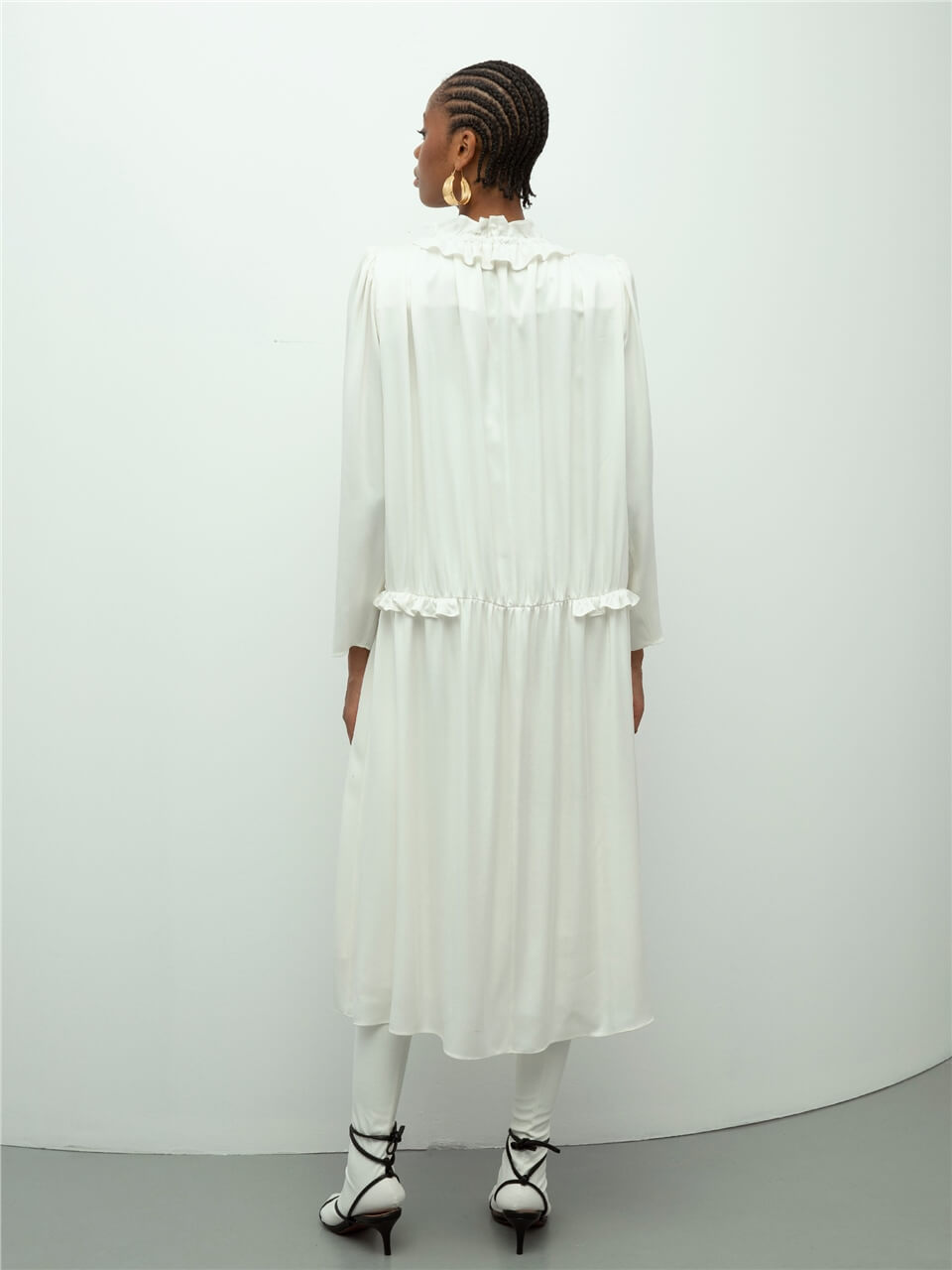 Ruffle Detailed White Dress