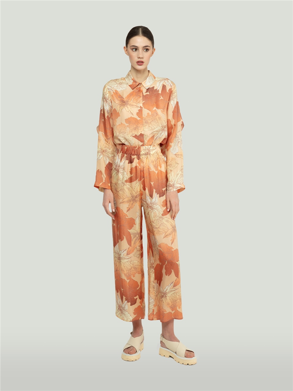 QS2242018-Floral Patterned Orange Trousers-BAQA