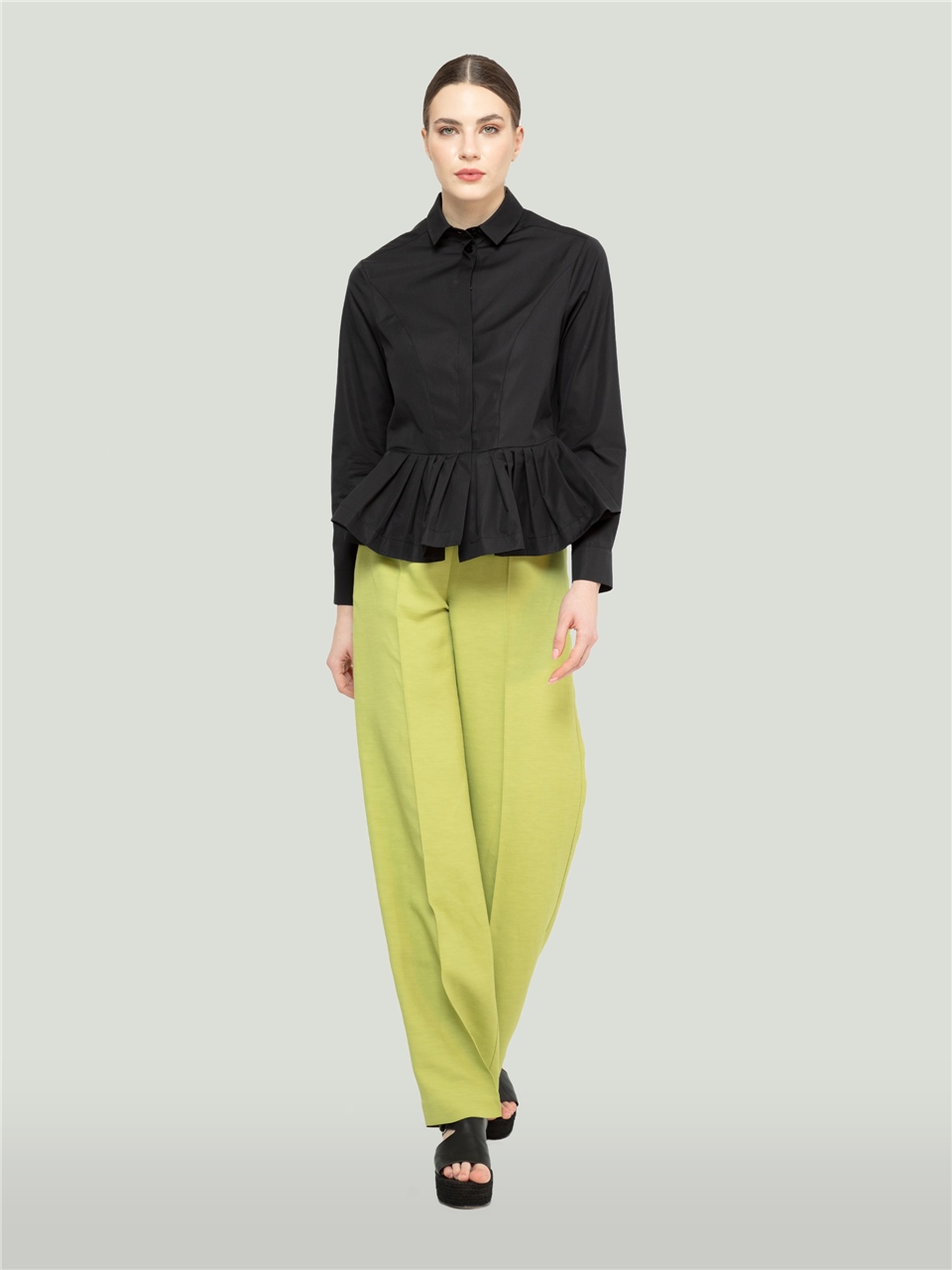 QS2242078-Olive Green Linen Trousers-BAQA
