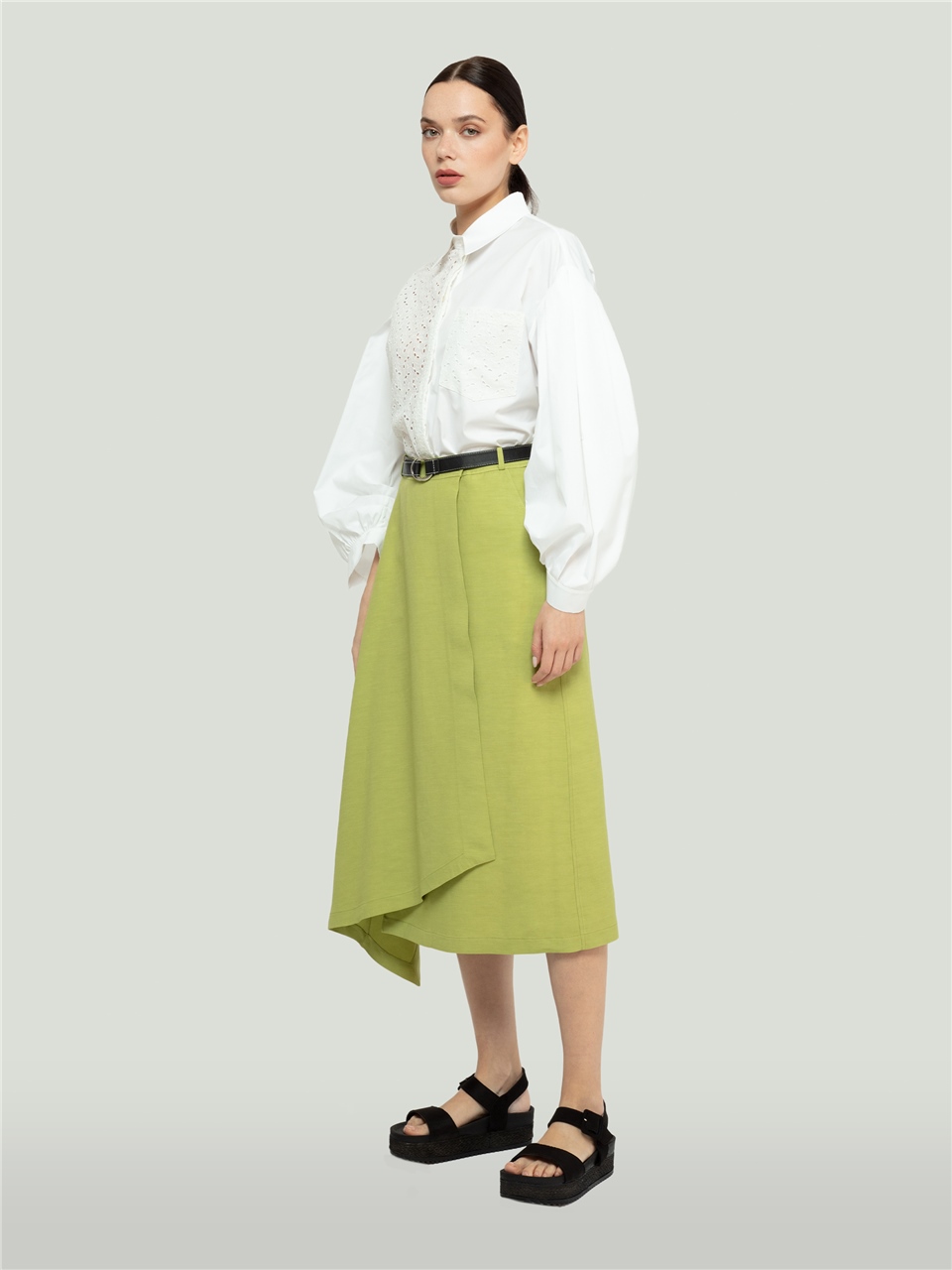 QS2243006-Wrap Green Skirt-BAQA