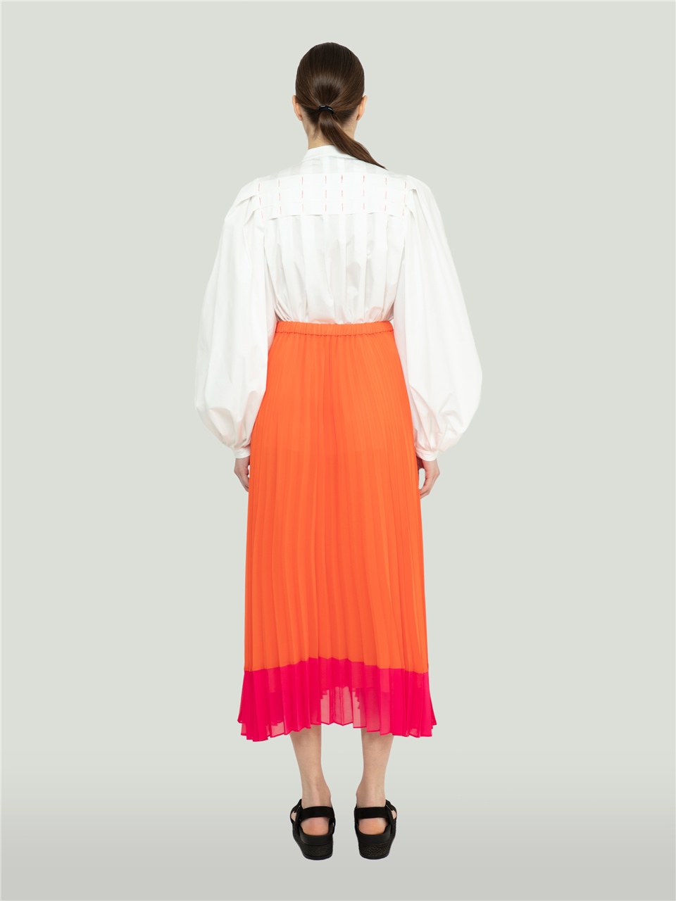 QS2243010-Pleated Orange Skirt-BAQA