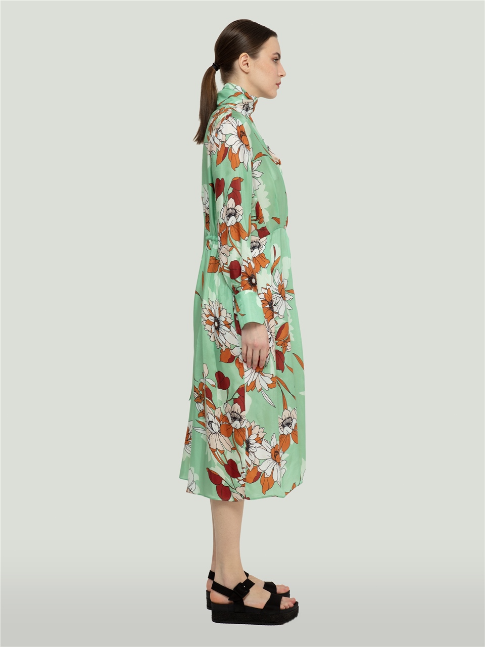 QS2245004-Çiçek Desenli Anvelop Kapamalı Elbise-BAQA