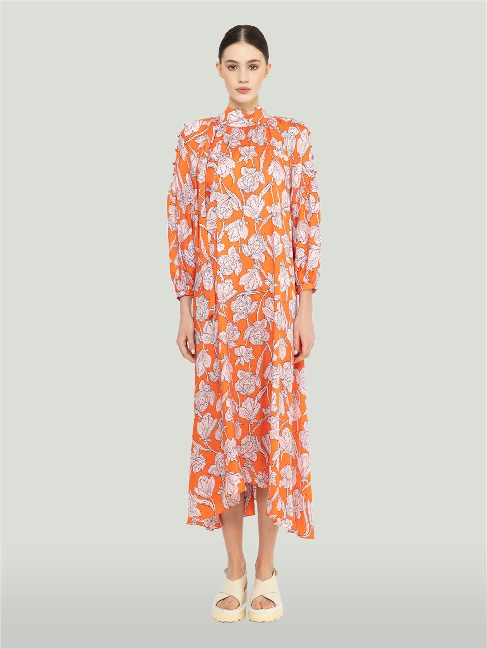 QS2245016-Çiçek Desenli Oversize Elbise-BAQA