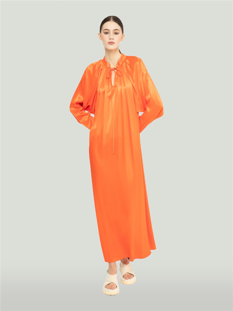 QS2245017-Scarf Detailed Orange Dress-BAQA