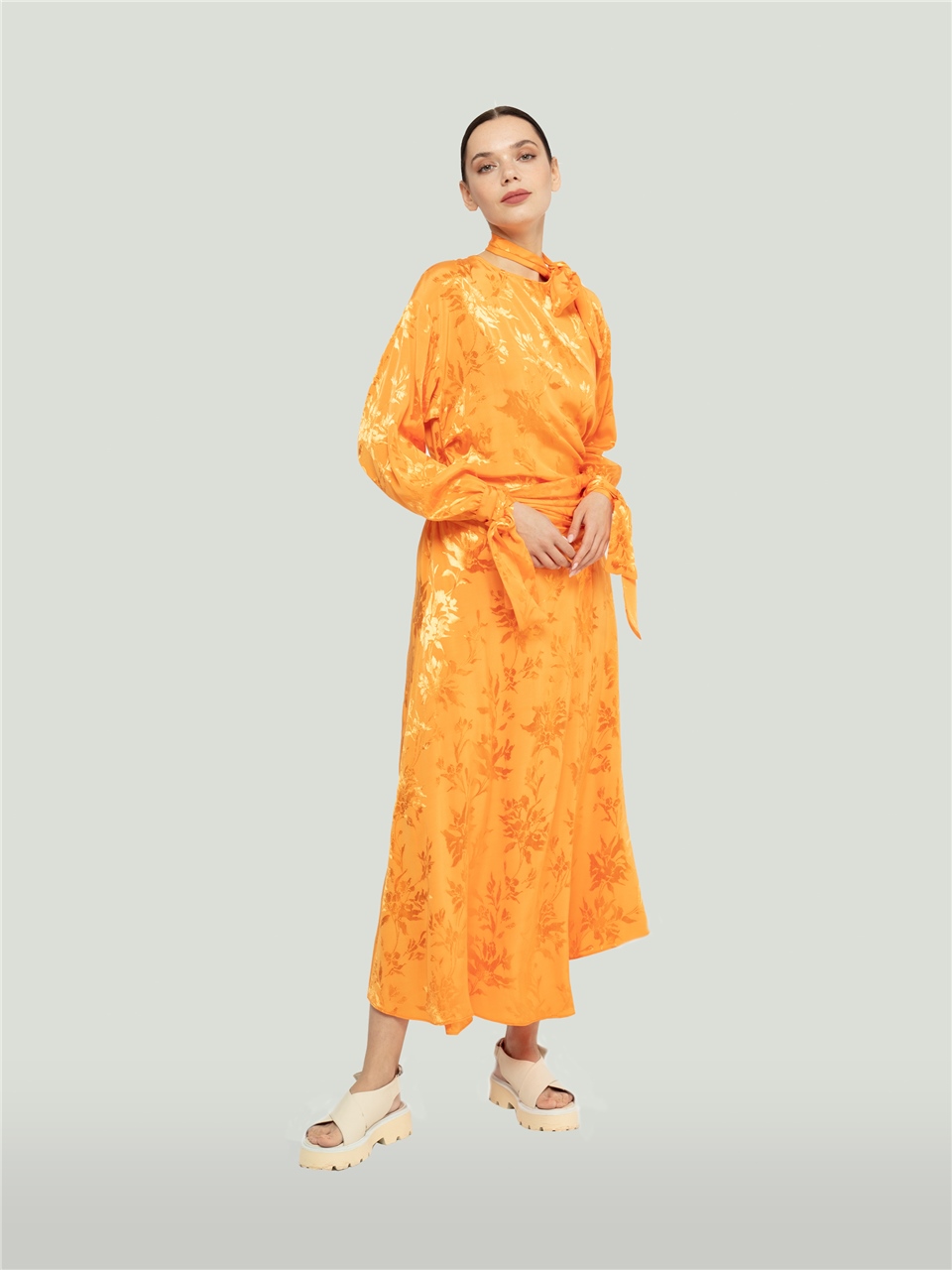 QS2245023-Patterned Orange Dress-BAQA