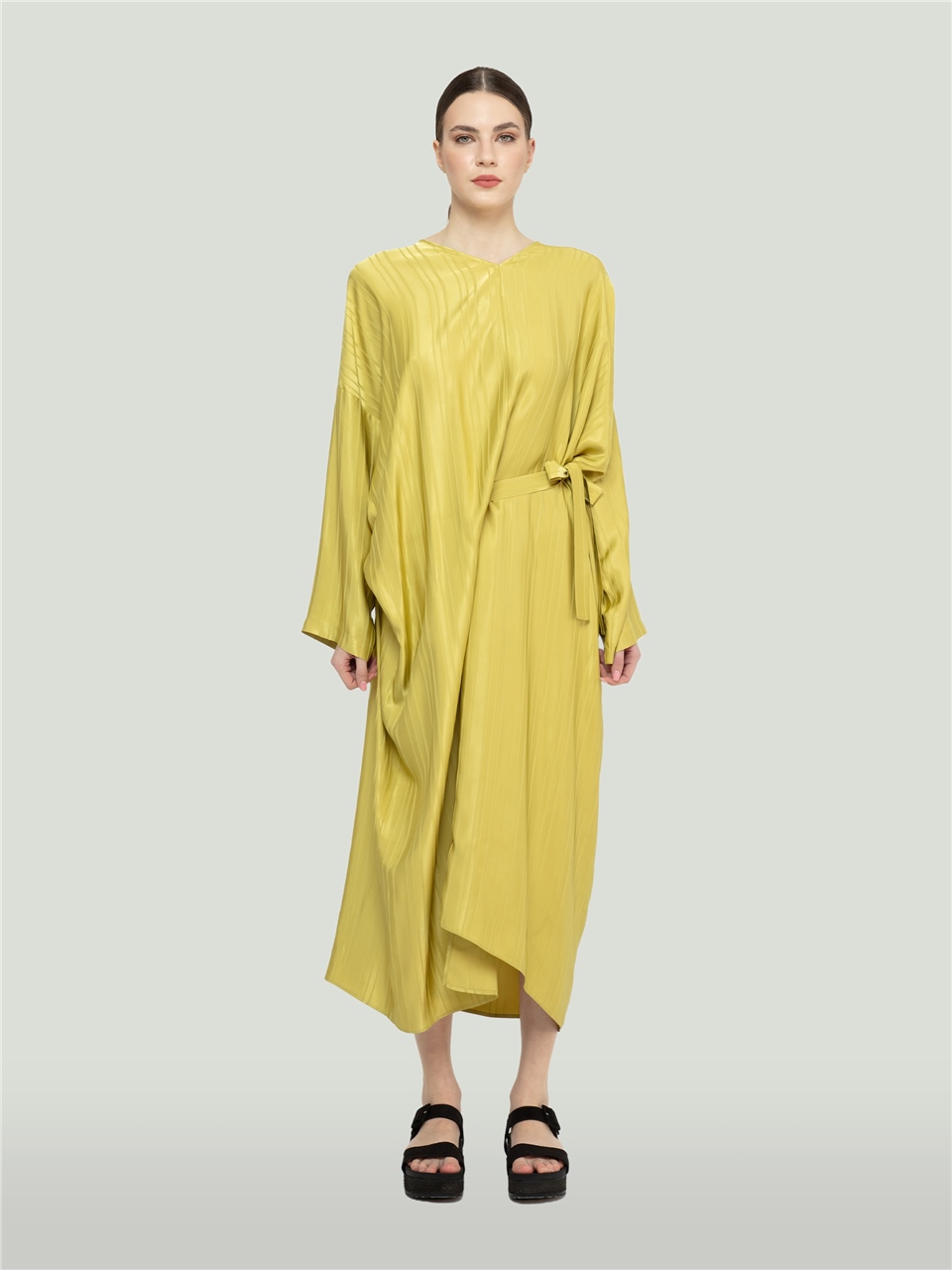 QS2245066-Belted Olive Green Dress-BAQA