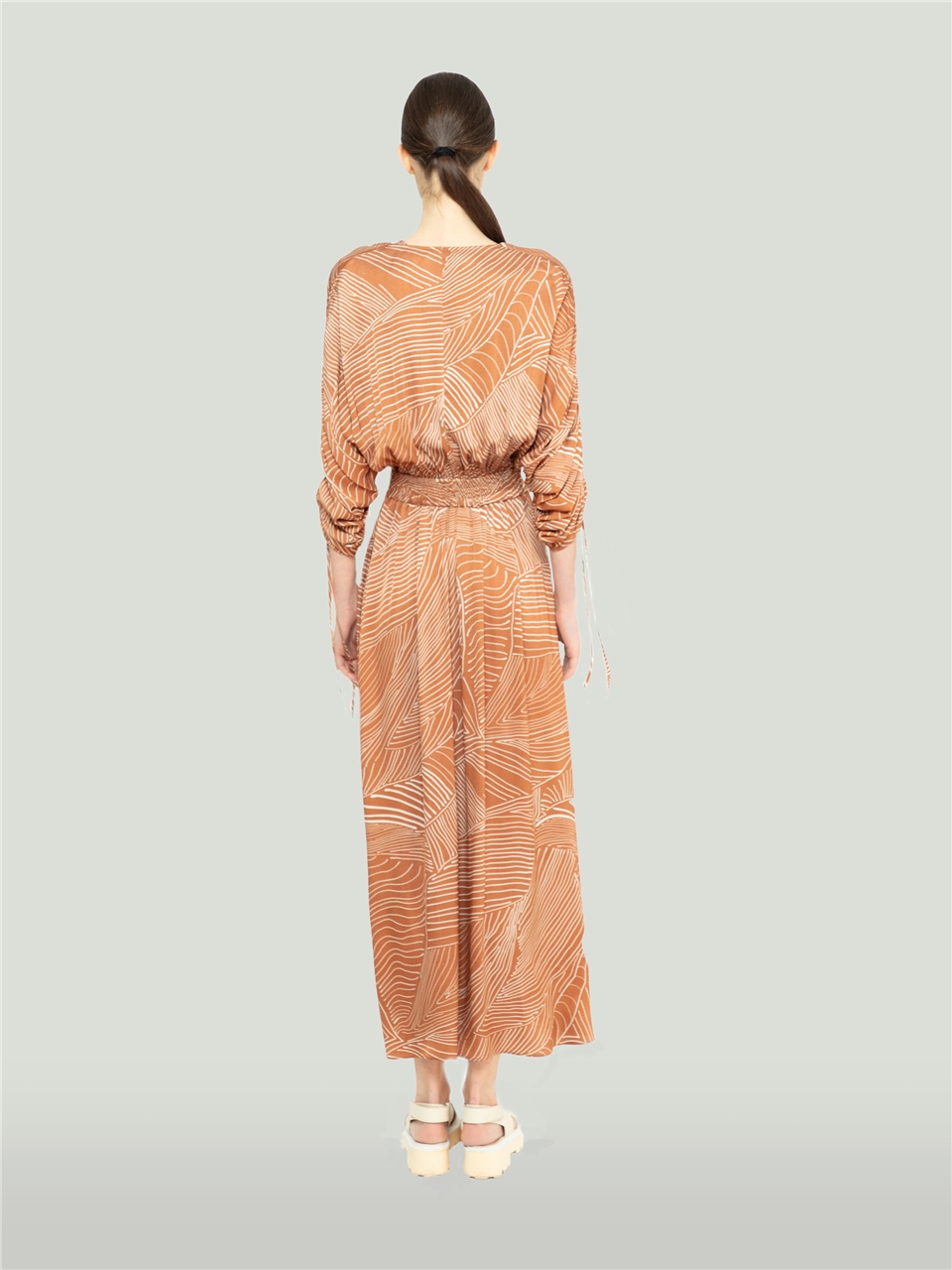 QS2245101-Line Patterned Brown Dress-BAQA