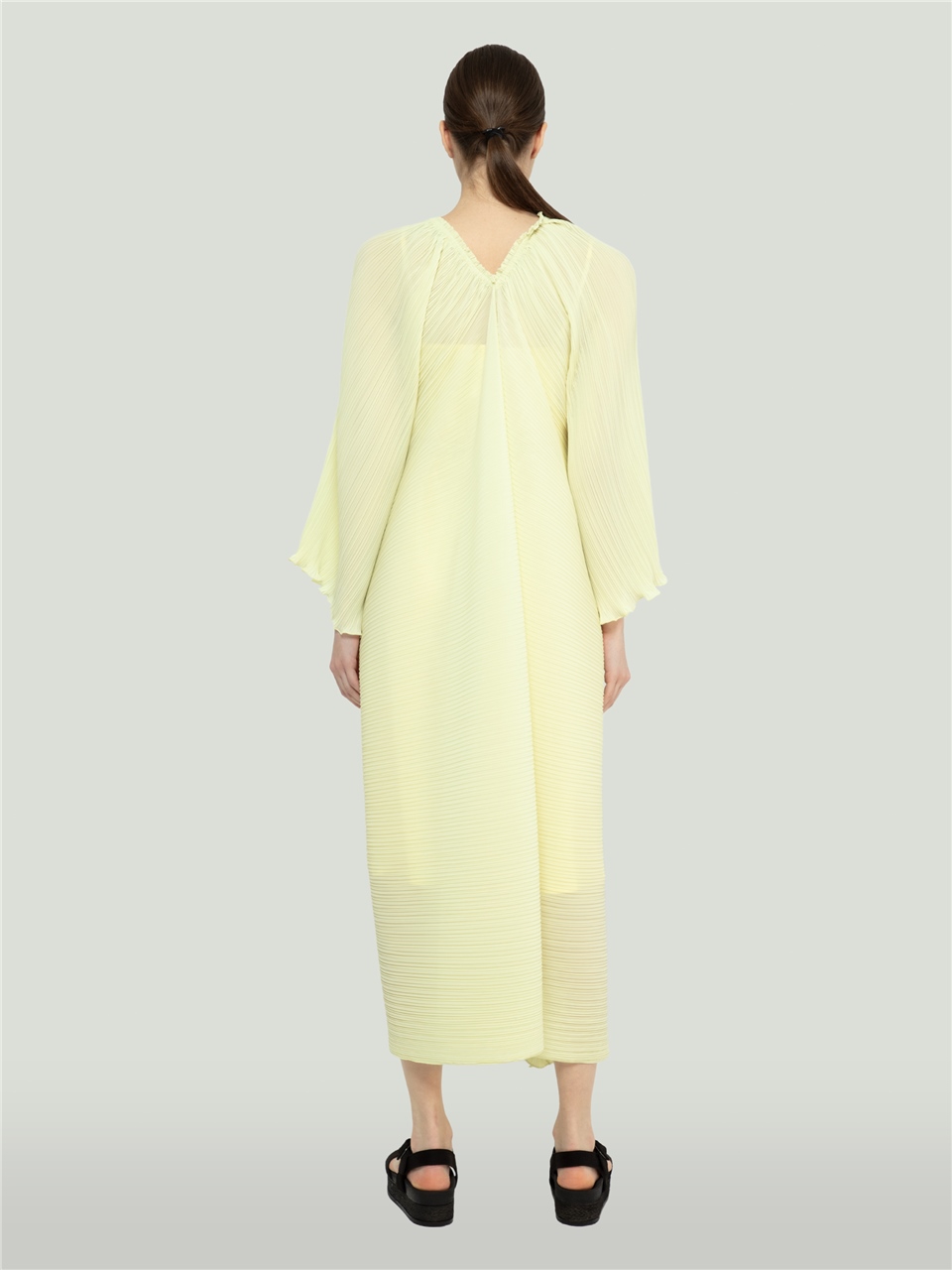 QS2245142-Piliseli Sarı Elbise-BAQA