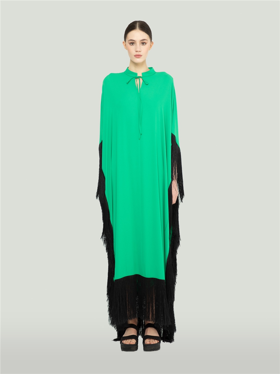 QS2245147-Yeşil Oversize Kontrast Elbise-BAQA