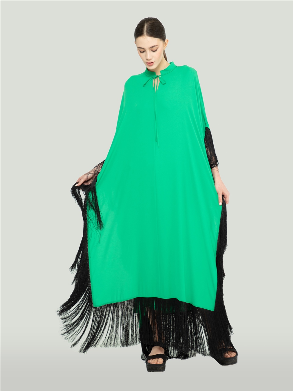 QS2245147-Green Oversize Contrast Dress-BAQA
