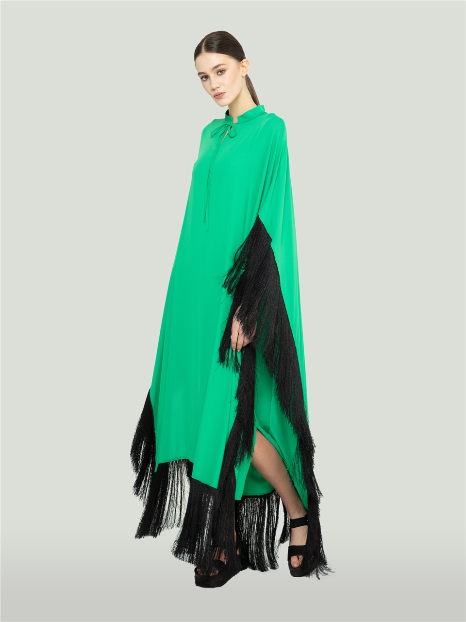 QS2245147-Green Oversize Contrast Dress-BAQA